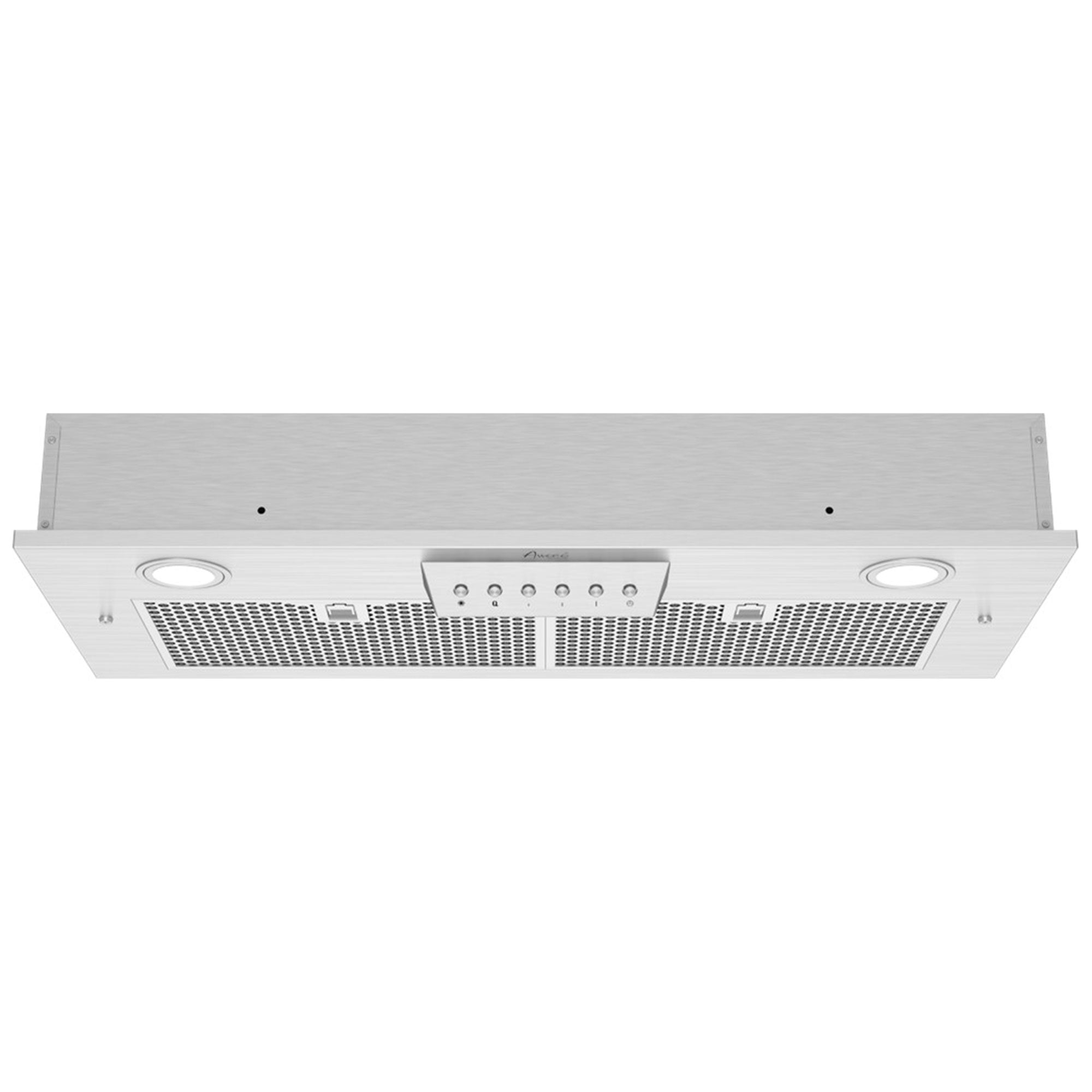 Awoco RH-IT 11-3/4"D Super Quiet Split Insert Stainless Steel Range Hood, 4 Speeds, Mesh Filters, Cold LED Lights