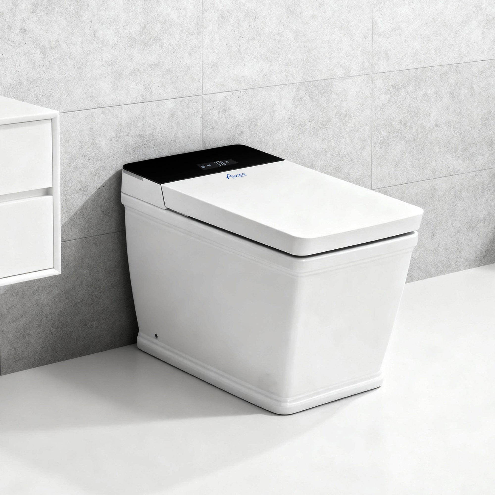 Awoco Smart Bidet Toilet, Smart Bidet with Toilet Built in, Heated Seat, Auto Open & Close Lid Seat, Foot Sensor Operation, Auto Flush, Warm Water & Dryer, Remote Control, LED Display (White)