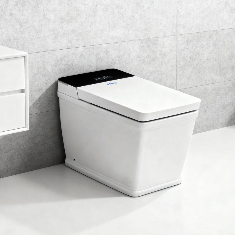 Awoco Smart Bidet Toilet, Smart Bidet with Toilet Built in, Heated Seat, Auto Open & Close Lid Seat, Foot Sensor Operation, Auto Flush, Warm Water & Dryer, Remote Control, LED Display (White)