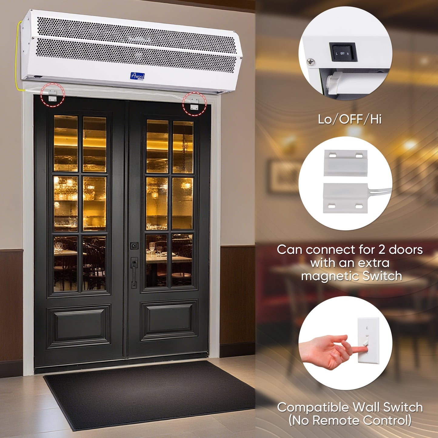 LIKE NEW Awoco FM1509 36” Super Power 2 Speeds 1200 CFM Commercial Indoor Air Curtain, UL Certified 120V Unheated, with an Easy-Install Magnetic Switch