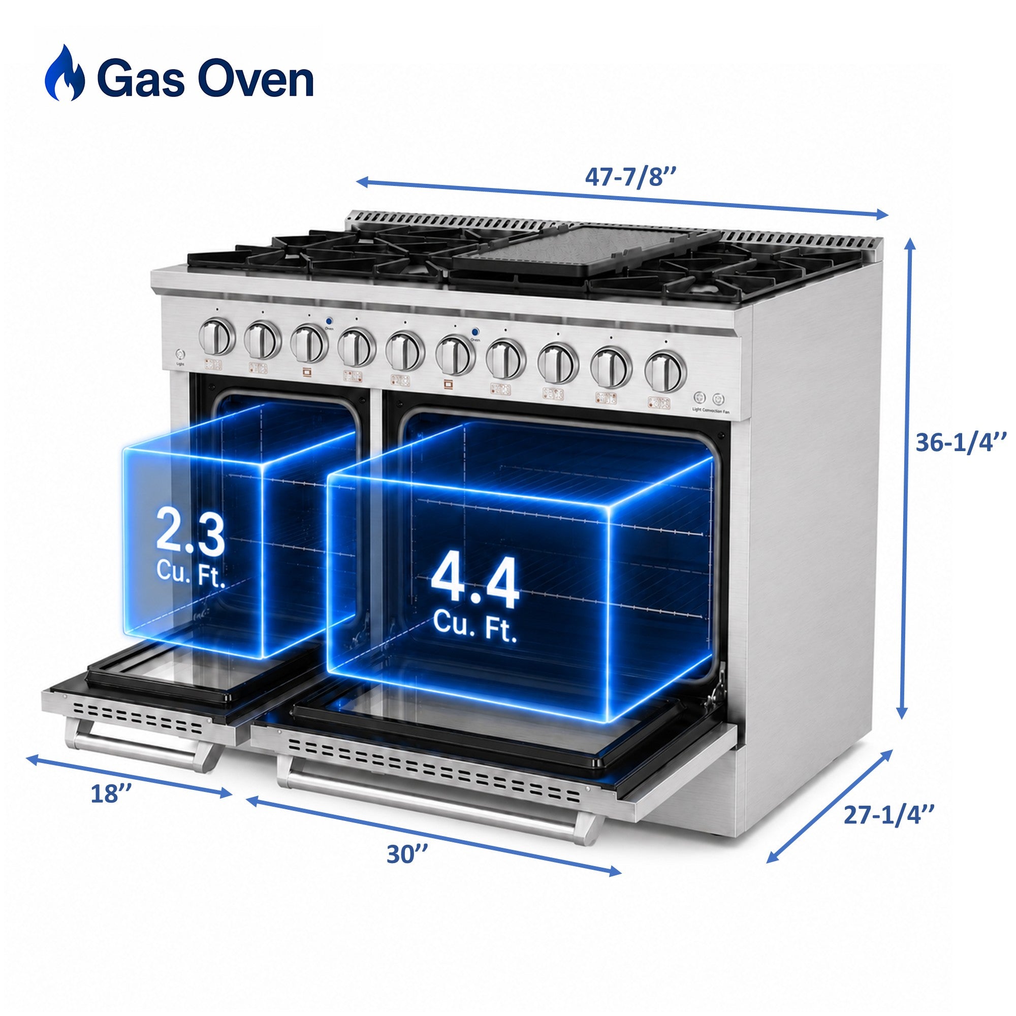 Awoco 48" 6.7 cu. ft. Stainless Steel Freestanding Gas Range
