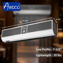 Awoco FM-DC-SS Signature Stainless Steel Air Curtain 3 Speeds Quiet DC Motor | 970CFM, 120VAC, Magnetic Switch, Remote Control, 98W Low Power Consumption, Compact & Lightweight, 7.5" Low Profile