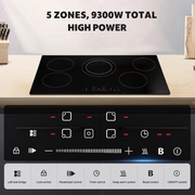 Awoco Ceramic Cooktop, Electric Stove with Burners with hard wire, 9 Power Levels Digital Timer Child Lock, Residual Heat Indicator, Automatic Shut-Off Easy Clean Touch Panel, 220-240V