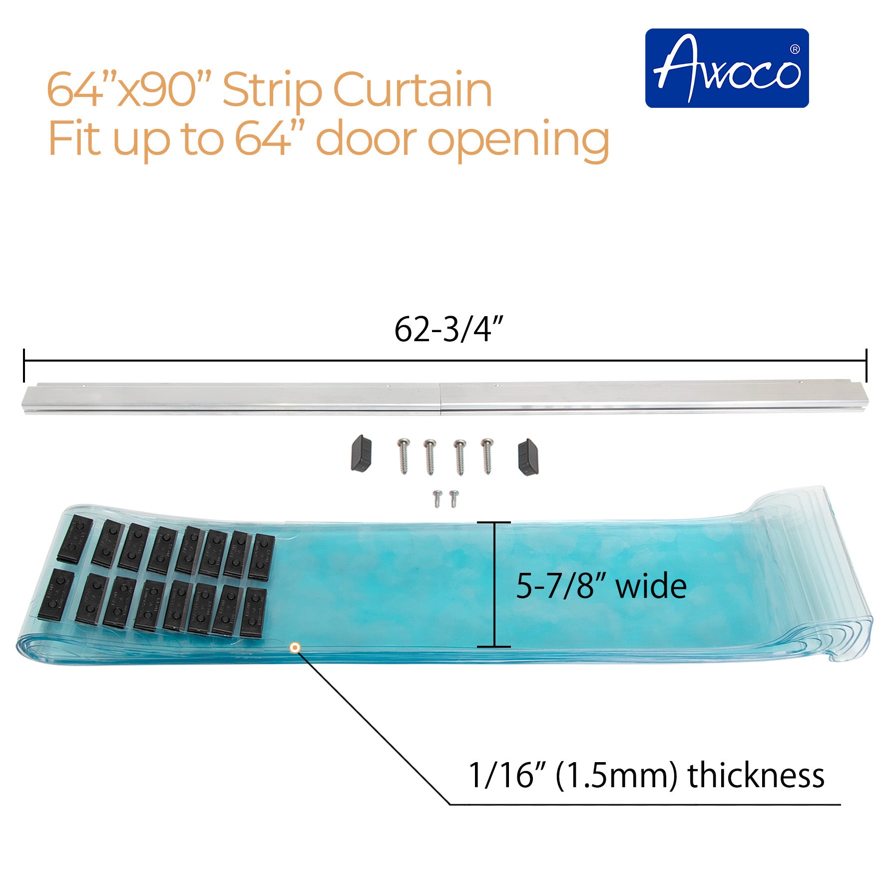 Awoco 64" x 90" Vinyl Strip Climate Control Curtain Kit, Slide-in Strips Perfect for Freezers, Coolers and Warehouse Doors NSF Approved Made in USA