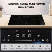 Awoco Induction Cooktop, built in induction Stove Top, Electric Cooktop with Boost Burners with 9 power level, Residual Heat Indicator, child safety lock, 220-240V with hard wire