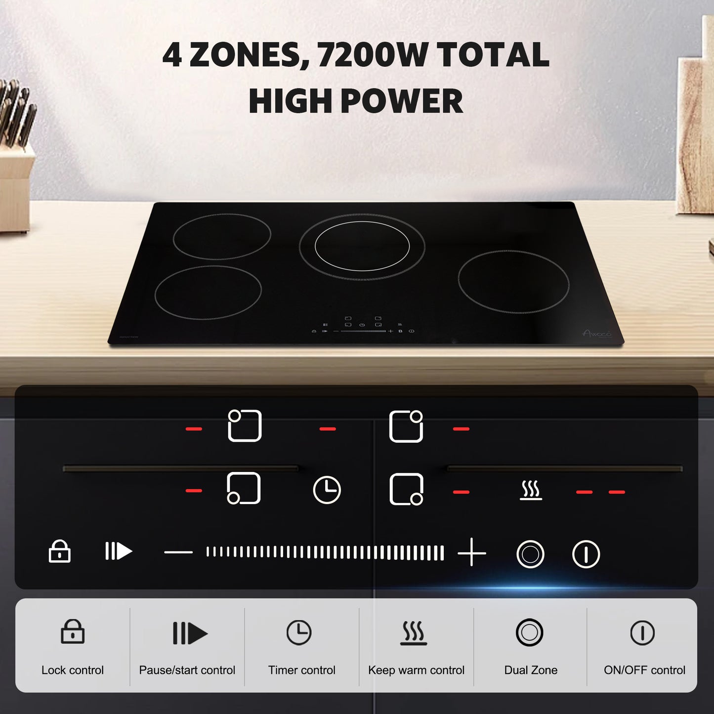 Awoco Ceramic Cooktop, Electric Stove with Burners with hard wire, 9 Power Levels Digital Timer Child Lock, Residual Heat Indicator, Automatic Shut-Off Easy Clean Touch Panel, 220-240V