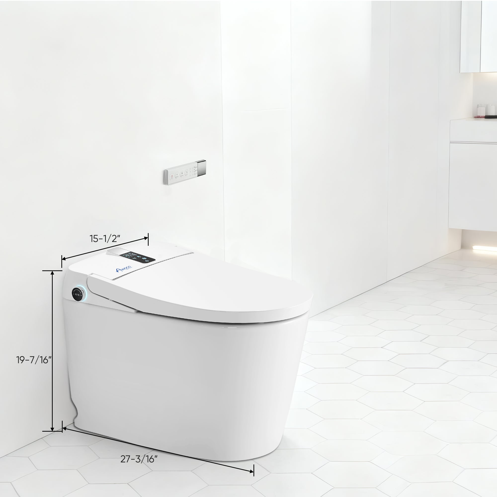 Awoco Smart Toilet with Bidet, Smart Bidet Toilet with Heated Seat, Auto Open Close, Foot Sensor Flush, Warm Water & Dryer, Remote Control, Digital Display, One Piece Toilet with Tank