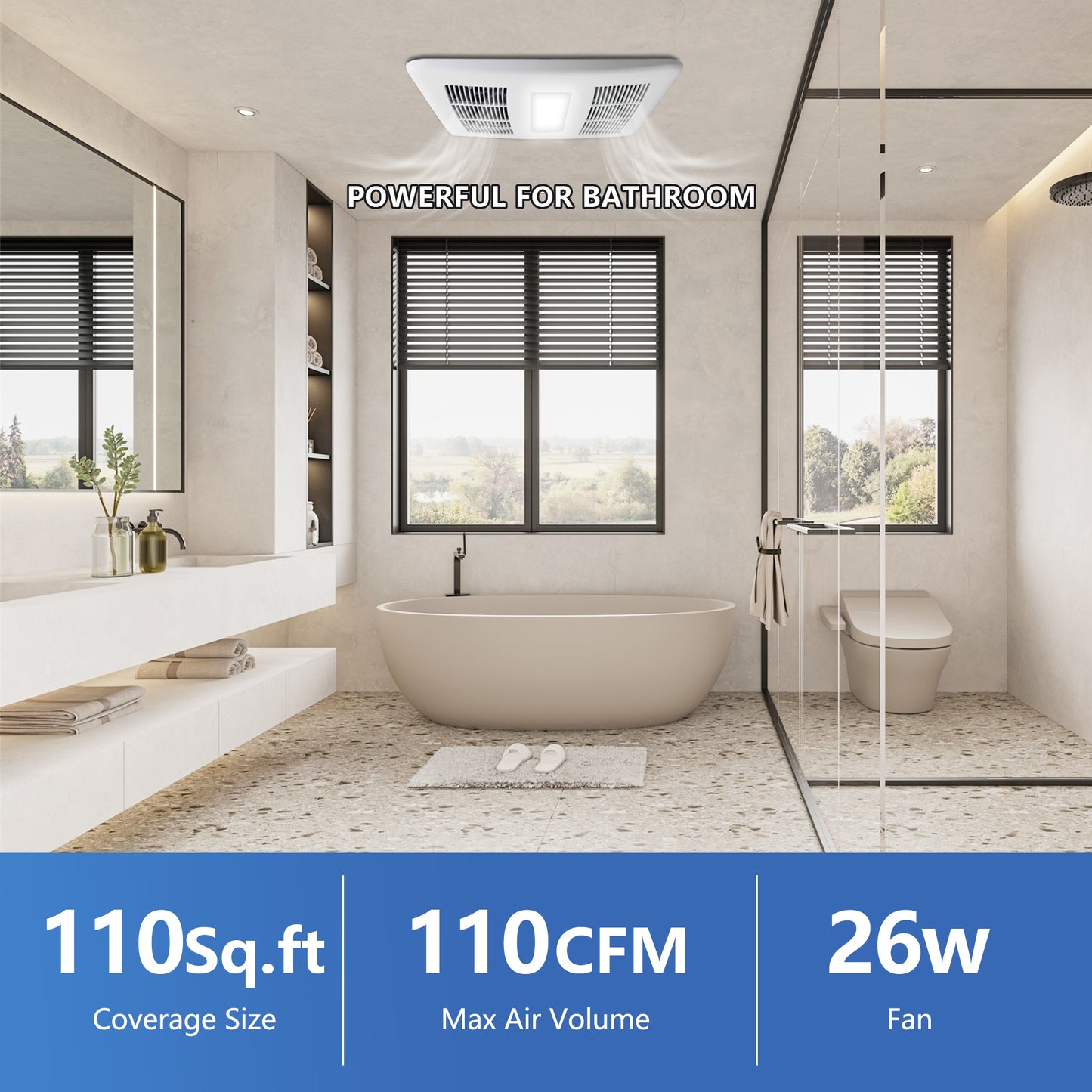 Awoco Bathroom Exhaust Fan with LED Light, Ultra-Quiet, Bathroom Ceiling Fan, Energy Star-Certified Ventilation Fan