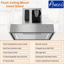 Awoco RH-BQ-CR Flush Ceiling Mount Insert Island Range Hood, Stainless Steel 4 Speeds 650 CFM, 6” Round Vent LED Lights Remote Control