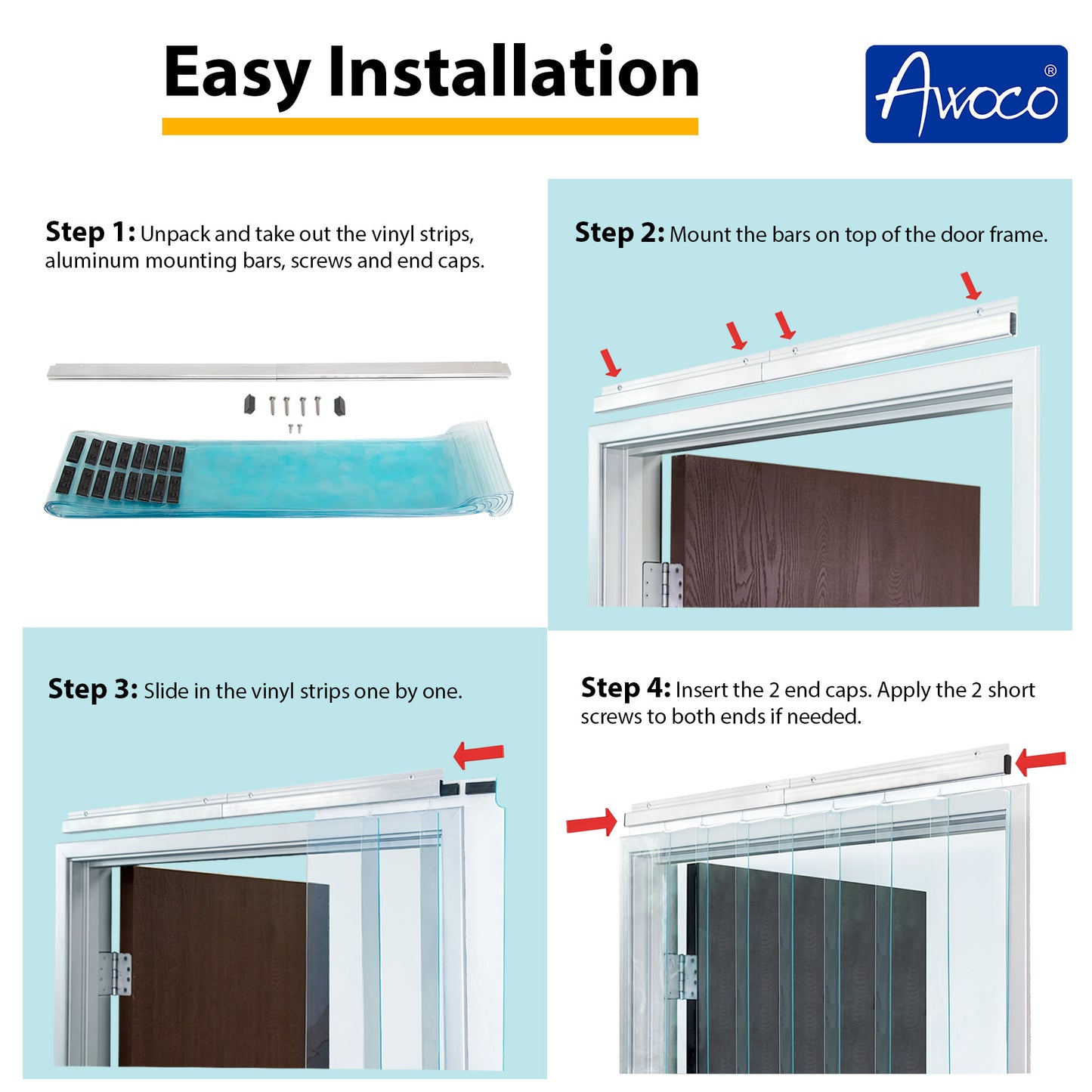 Awoco 51" x 84" Vinyl Strip Climate Control Curtain Kit, Slide-in Strips Perfect for Freezers, Coolers and Warehouse Doors NSF Approved Made in USA