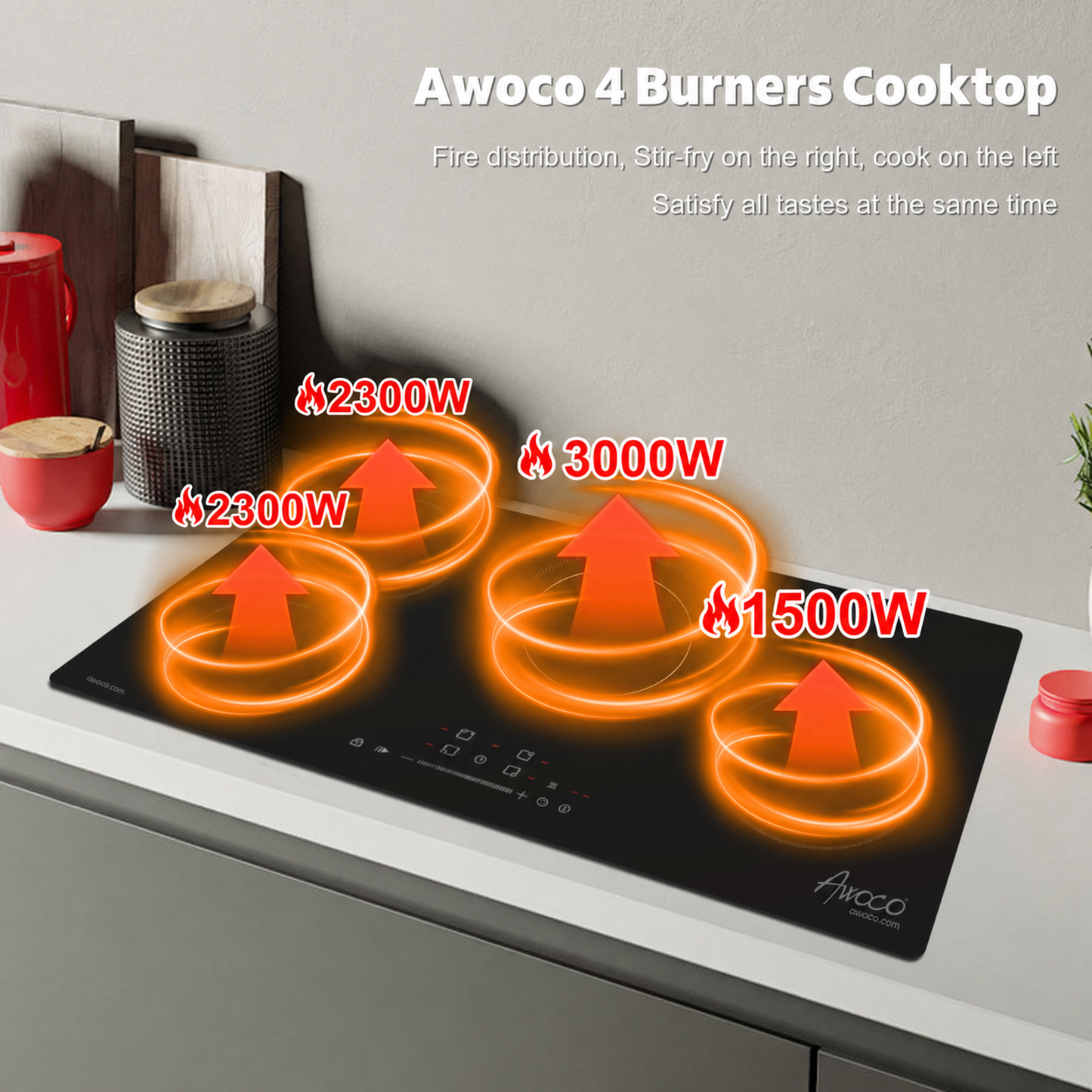 Awoco Induction Cooktop, built in induction Stove Top, Electric Cooktop with Boost Burners with 9 power level, Residual Heat Indicator, child safety lock, 220-240V with hard wire
