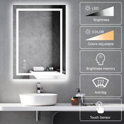 Awoco LED Bathroom Mirror with Light, Lighted Vanity Mirror with Backlit and Front Light, Dimmable Anti-Fog Memory Function Lighted Mirror with 3 Colors for Bathroom Wall