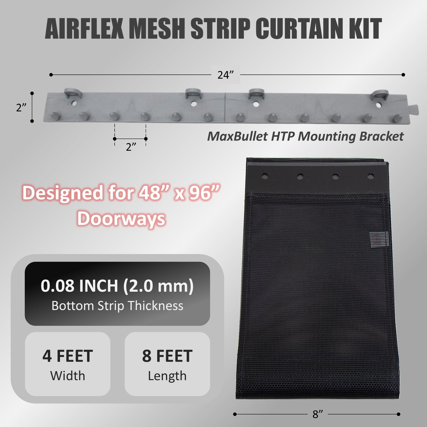 Aleco AirFlex Mesh Strip Curtain Kit, Black – Insect Barrier with 8" PVC-Coated Polyester Mesh Strips & MaxBullet Mounting – Allows Airflow, Blocks Bugs