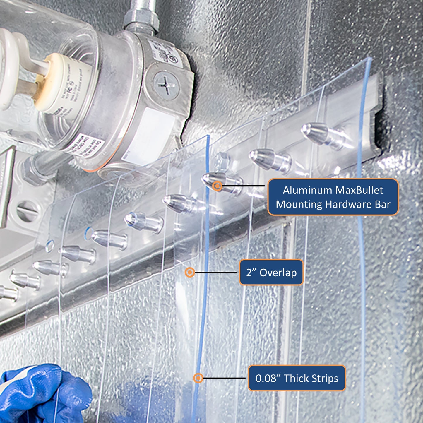 Aleco 40"W x 84"H Clear-Flex II Low-Temp Reinforced Freezer Strip Curtain Door Kit with Aluminum MaxBullet Mounting Hareware NSF/USDA  7 pcs 8" x 84" x 0.08" Vinyl Curtain Strips, -40°F Flexible