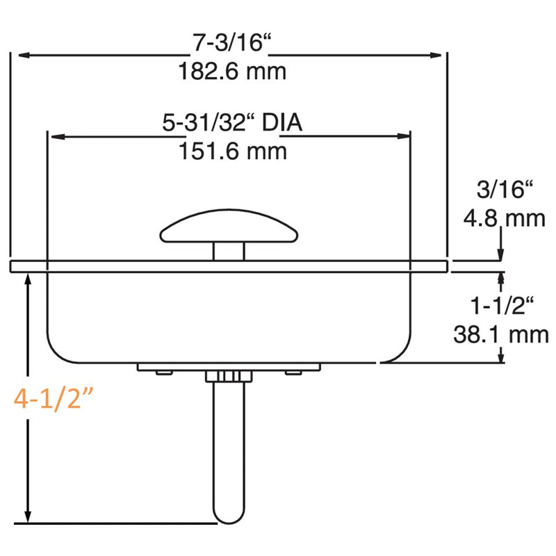 Kason 486C Wide Recessed Inside Release Handle, 1-1/4" Plunger Push Rod for Thick Door of Walk-in Coolers and Freezers