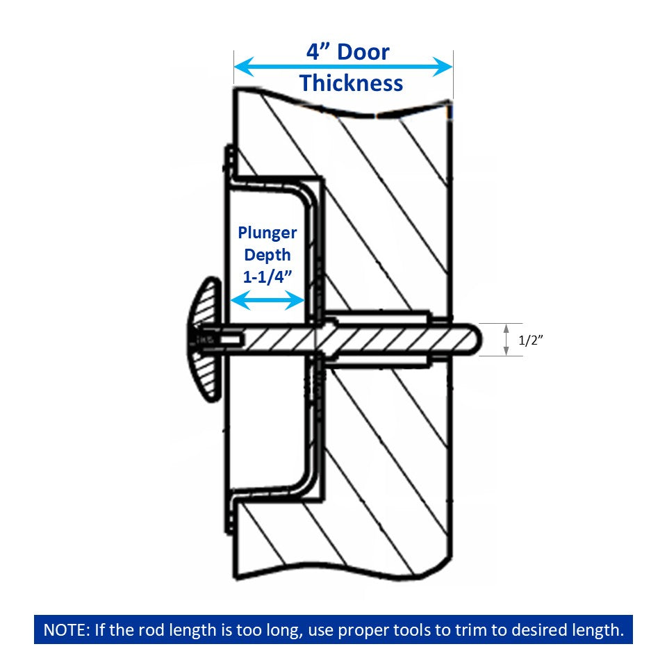 Kason 486C Wide Recessed Inside Release Handle, 1-1/4" Plunger Push Rod for Thick Door of Walk-in Coolers and Freezers