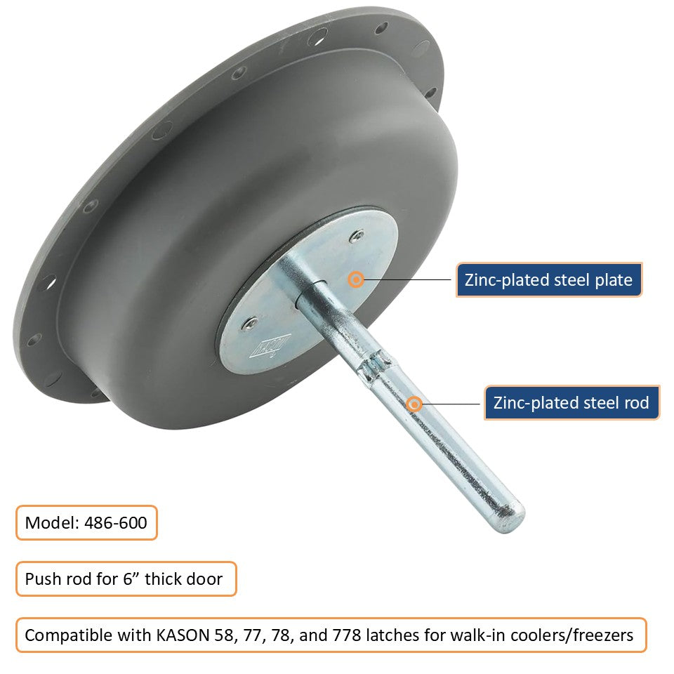 Kason 486C Wide Recessed Inside Release Handle, 1-1/4" Plunger Push Rod for Thick Door of Walk-in Coolers and Freezers