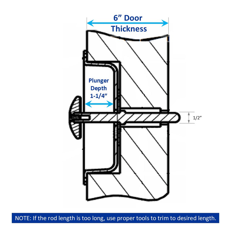 Kason 486C Wide Recessed Inside Release Handle, 1-1/4" Plunger Push Rod for Thick Door of Walk-in Coolers and Freezers