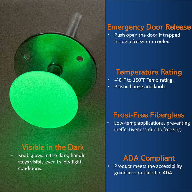 Kason 487-C Frost-Free Inside Release Handle, Glow in Dark, Fiberglass Push Rod for Door of Walk-in Coolers and Freezers