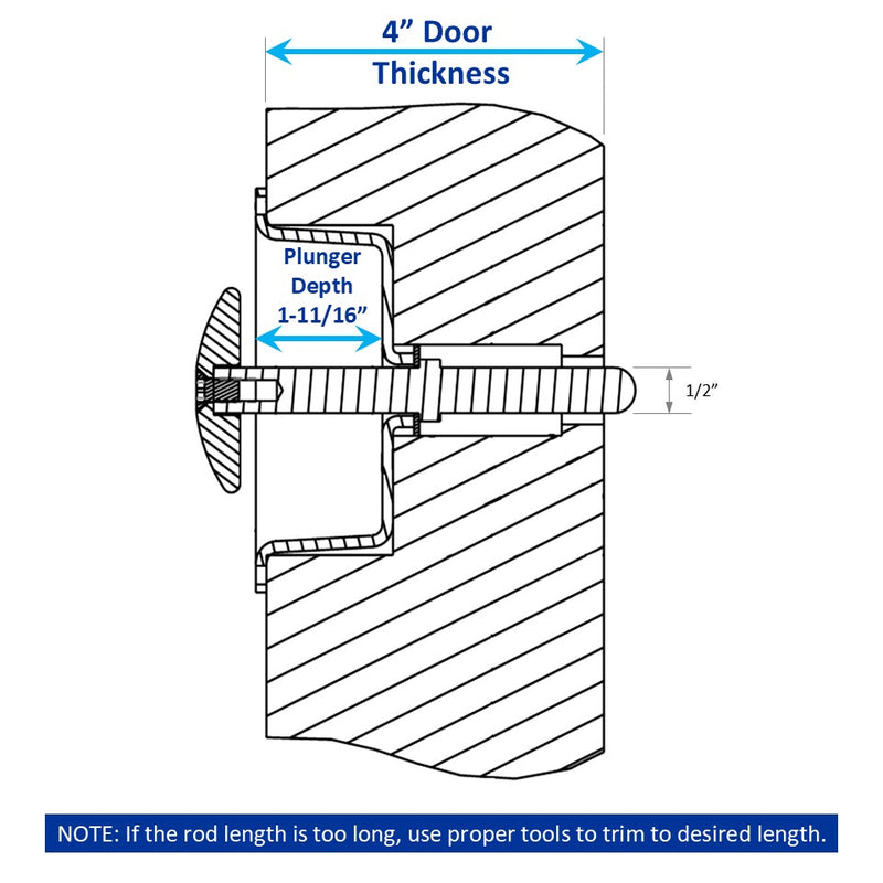 Kason 489A Narrow Recessed Inside Release Handle, 1-11/16" Plunger Push Rod for Thick Door of Walk-in Coolers and Freezers