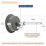 Kason 489A Narrow Recessed Inside Release Handle, 1-11/16" Plunger Push Rod for Thick Door of Walk-in Coolers and Freezers