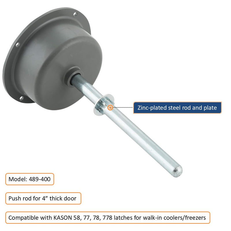 Kason 489C Narrow Recessed Inside Release Handle, 1" Plunger Push Rod for Thick Door of Walk-in Coolers and Freezers