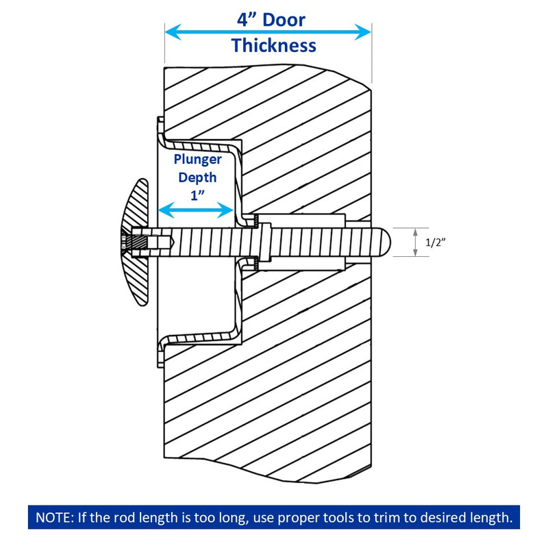 Kason 489C Narrow Recessed Inside Release Handle, 1" Plunger Push Rod for Thick Door of Walk-in Coolers and Freezers