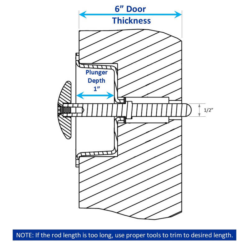 Kason 489C Narrow Recessed Inside Release Handle, 1" Plunger Push Rod for Thick Door of Walk-in Coolers and Freezers