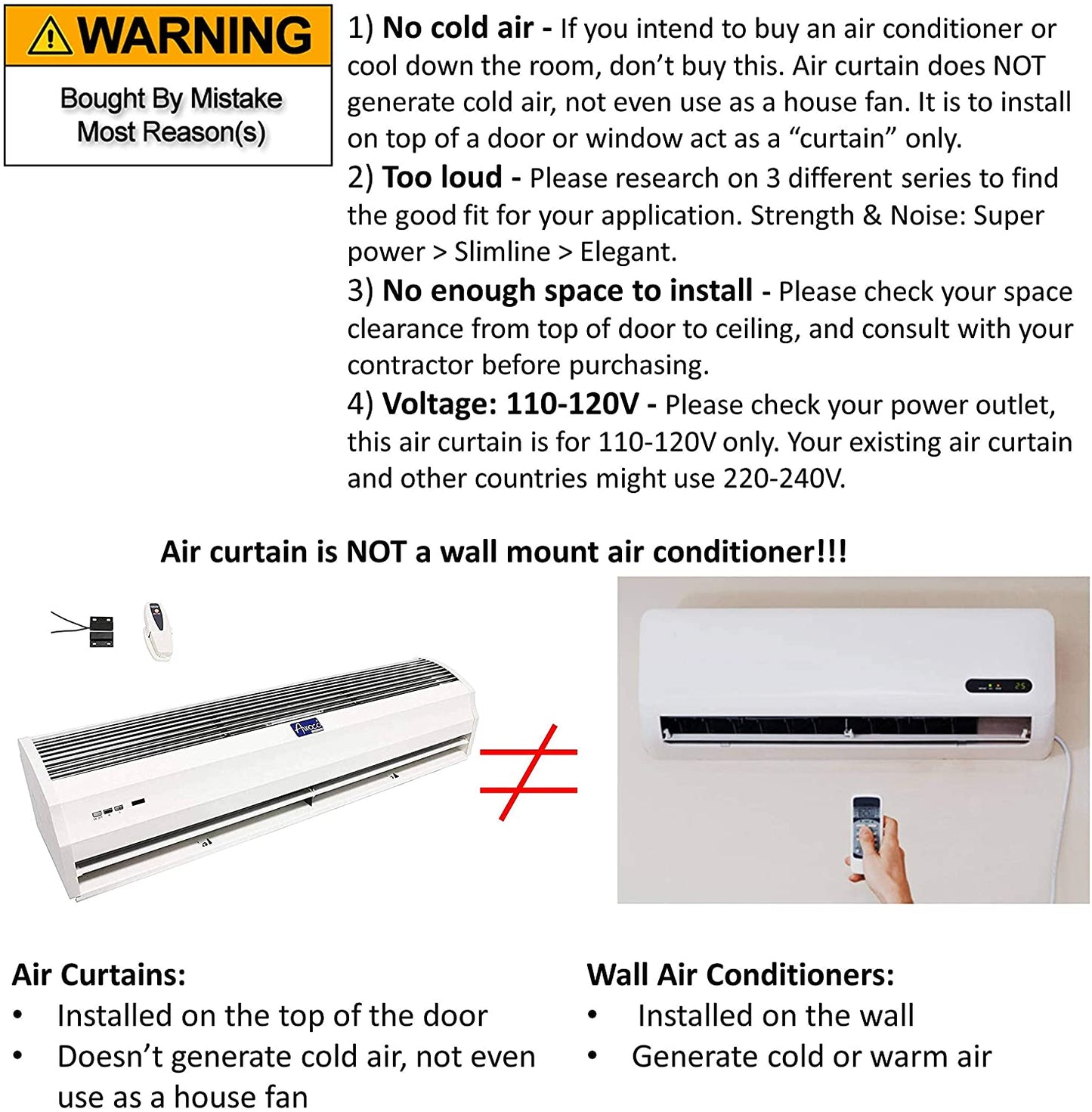 [Refurbished-A] Awoco FM1209-T 36" Slimline 2-Speed Commercial Air Curtain - CE Certified, 120V