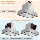 Awoco RH-BQ-CR Flush Ceiling Mount Insert Island Range Hood, Stainless Steel 4 Speeds 650 CFM, 6” Round Vent LED Lights Remote Control