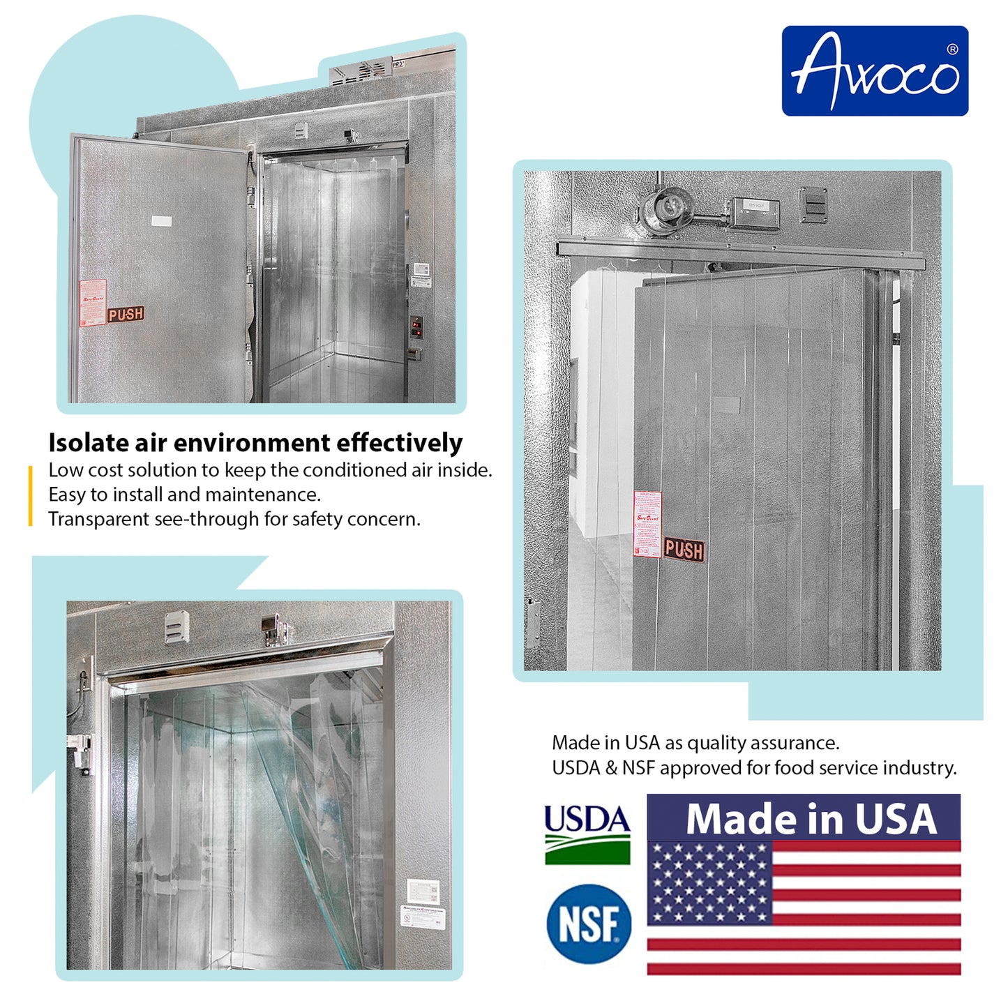 Awoco 51" x 84" Vinyl Strip Climate Control Curtain Kit, Slide-in Strips Perfect for Freezers, Coolers and Warehouse Doors NSF Approved Made in USA