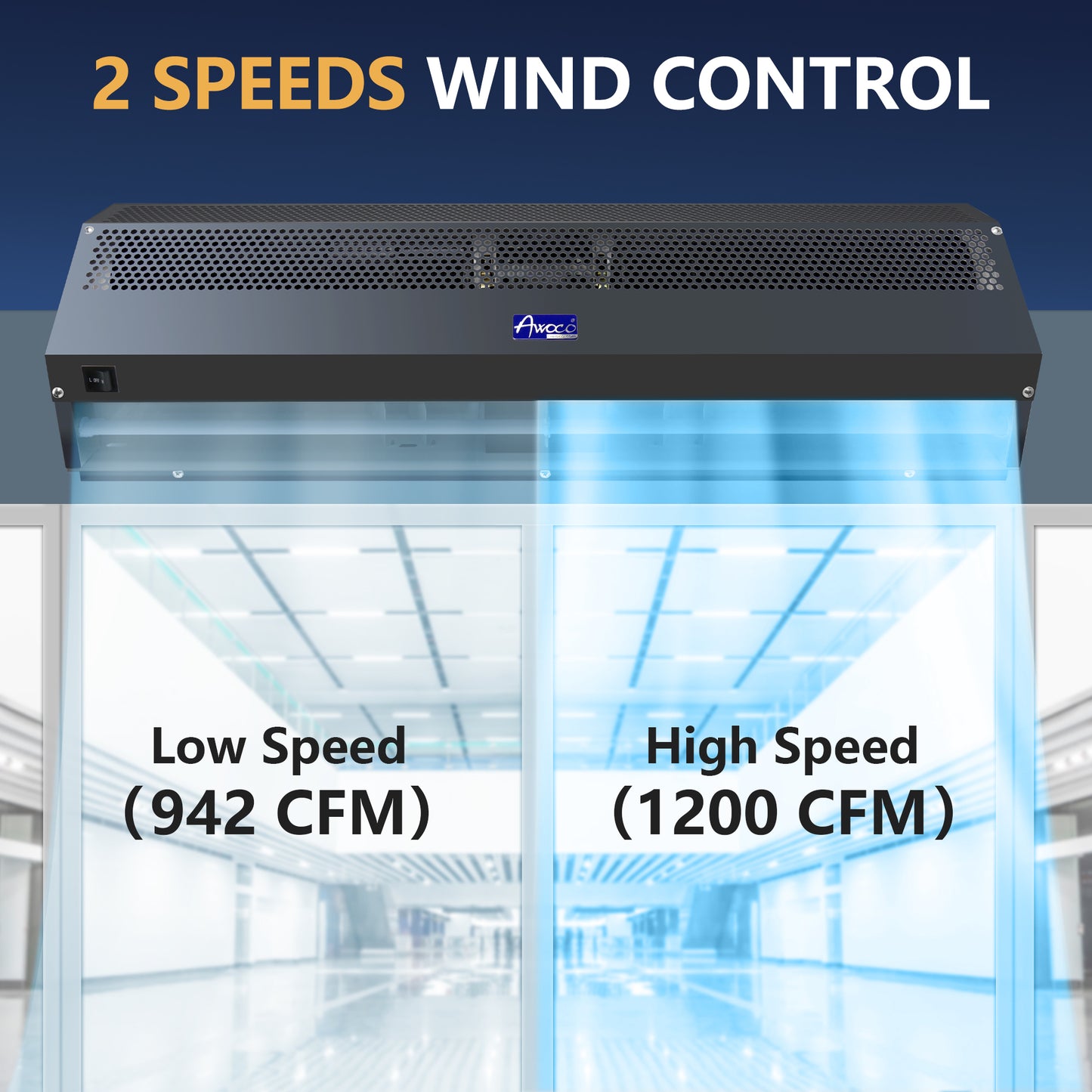 [Refurbished-A] Awoco FM1509-BLK 36” Super Power 2 Speeds 1200 CFM Black Commercial Indoor Air Curtain, UL Certified 120V Unheated, with an Easy-Install Magnetic Switch