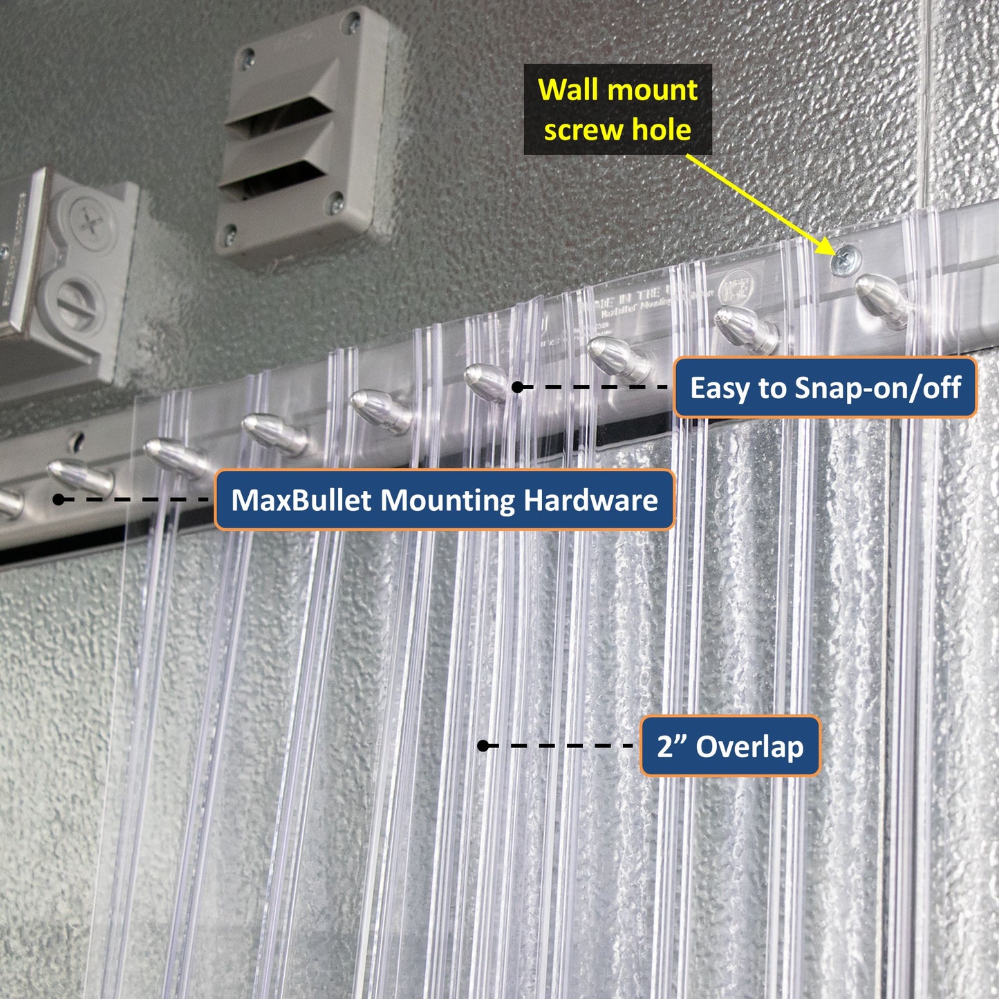 Aleco 0.198" Max Thick at Ribs, 0.08" Core Thick Cooler Strip Curtain Door Kit with Aluminum MaxBullet Mounting Hardware, 8" Ribbed Scratch-Resistant Vinyl Strip Curtain, Made in USA