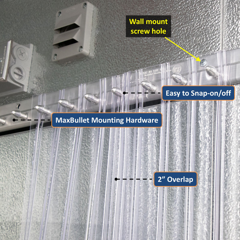 Aleco 0.198" Max Thick at Ribs, 0.08" Core Thick Cooler Strip Curtain Door Kit with Aluminum MaxBullet Mounting Hardware, 8" Ribbed Scratch-Resistant Vinyl Strip Curtain, Made in USA