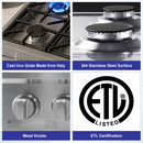 Awoco Professional 36” Stainless Steel NG / LPG Convertible Gas Rangetop with 6 Sealed Burners