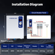 Awoco Electric Tankless Water Heater, 208-240V Adjustable Instant Heat Water Heater with Digital Temperature Display, Easy Install for Residential Whole Shower