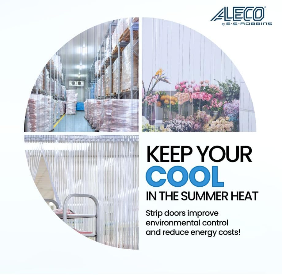 Aleco 40"W x 84"H x 0.06" Thick Clear-Flex II Cooler Strip Curtain Door Kit with MaxBullet HTP Mounting Hardware, 6" Standard Smooth Vinyl Strips for Restaurant, Office, Store or Warehouse Entrances