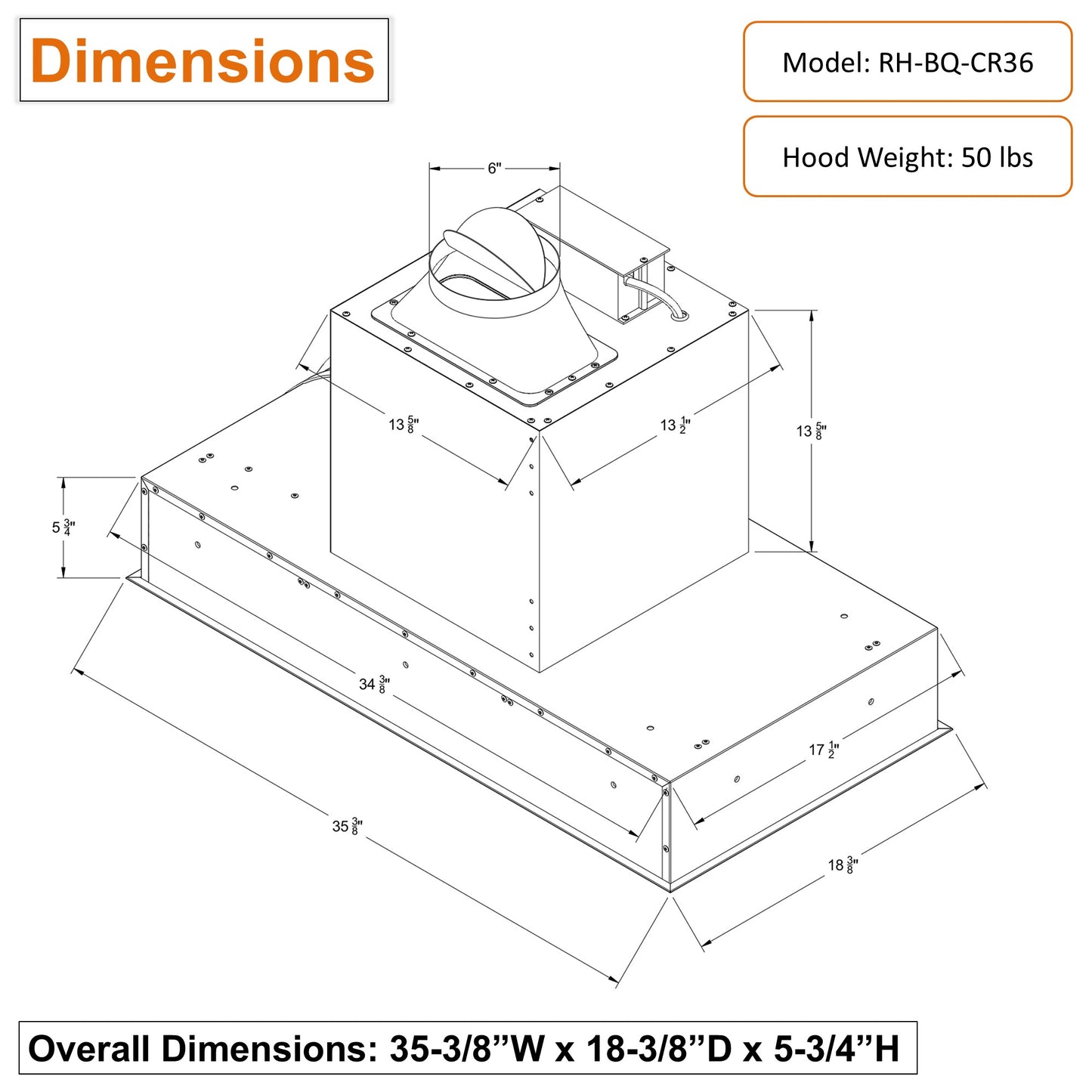 Awoco RH-BQ-CR Flush Ceiling Mount Insert Island Range Hood, Stainless Steel 4 Speeds 700 CFM, 6” Round Vent LED Lights Remote Control