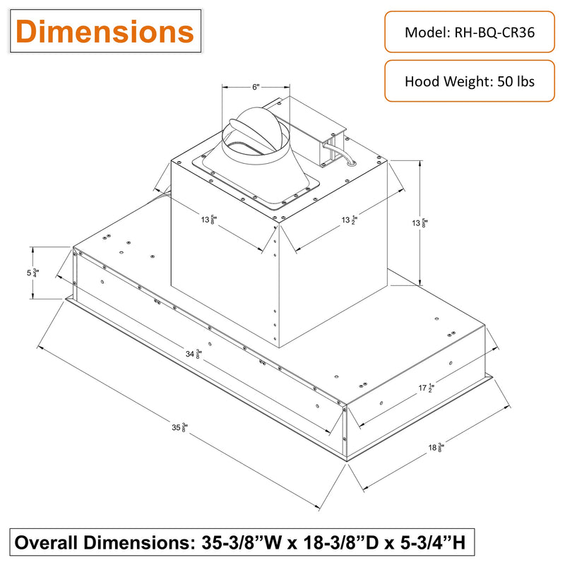 Awoco RH-BQ-CR Flush Ceiling Mount Insert Island Range Hood, Stainless Steel 4 Speeds 650 CFM, 6” Round Vent LED Lights Remote Control