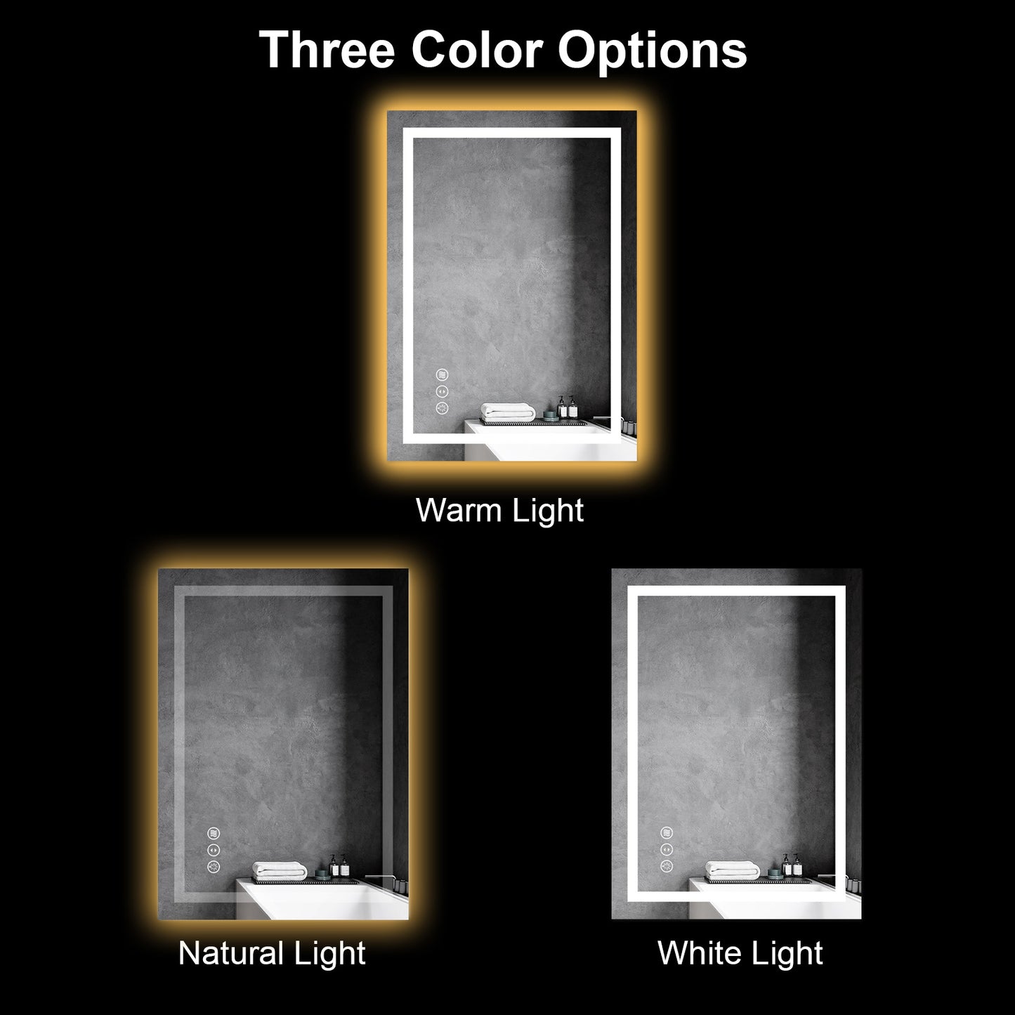 Awoco LED Bathroom Mirror with Light, Lighted Vanity Mirror with Backlit and Front Light, Dimmable Anti-Fog Memory Function Lighted Mirror with 3 Colors for Bathroom Wall