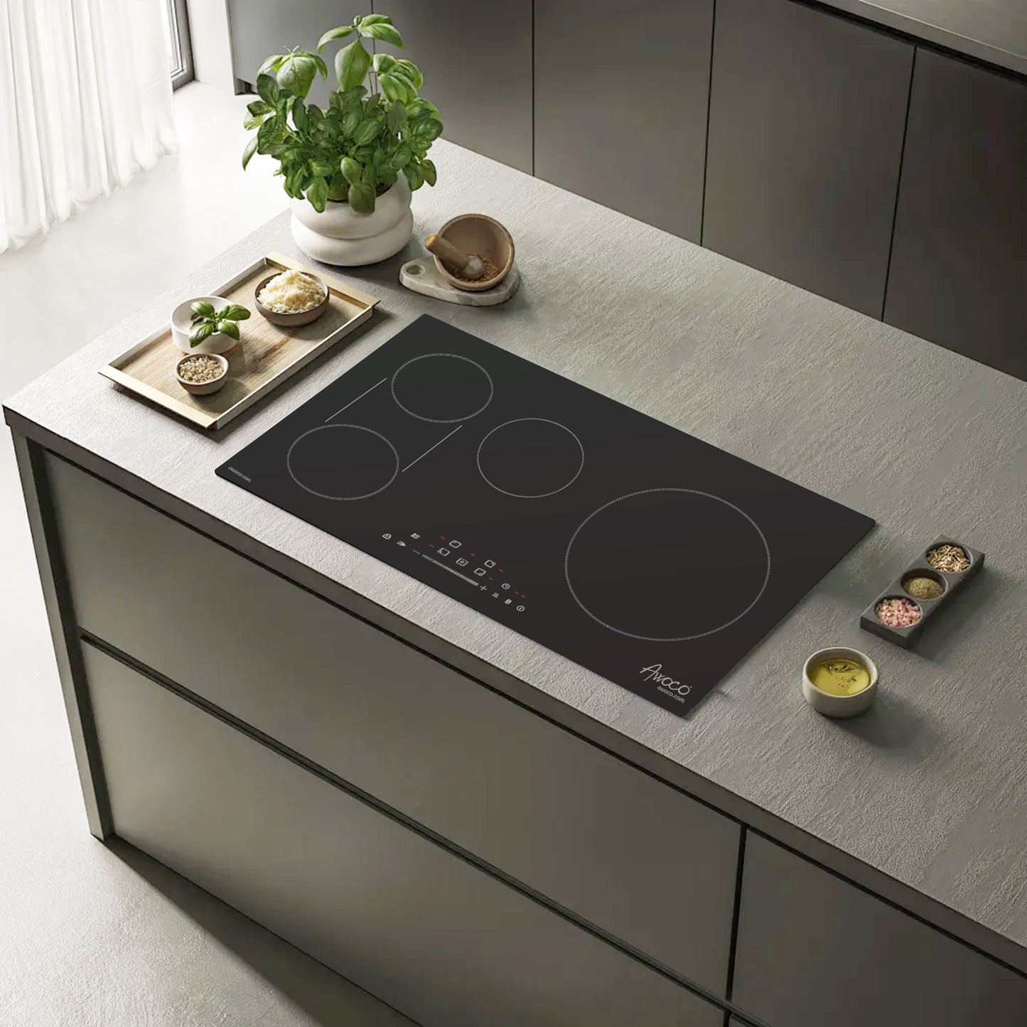 Awoco Induction Cooktop, built in induction Stove Top, Electric Cooktop with Boost Burners with 9 power level, Residual Heat Indicator, child safety lock, 220-240V with hard wire