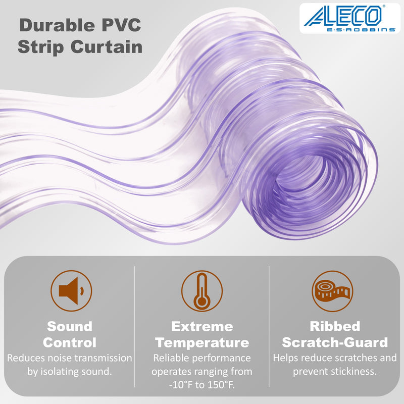 Aleco 0.198" Max Thick at Ribs, 0.08" Core Thick Cooler Strip Curtain Door Kit with Aluminum MaxBullet Mounting Hardware, 8" Ribbed Scratch-Resistant Vinyl Strip Curtain, Made in USA
