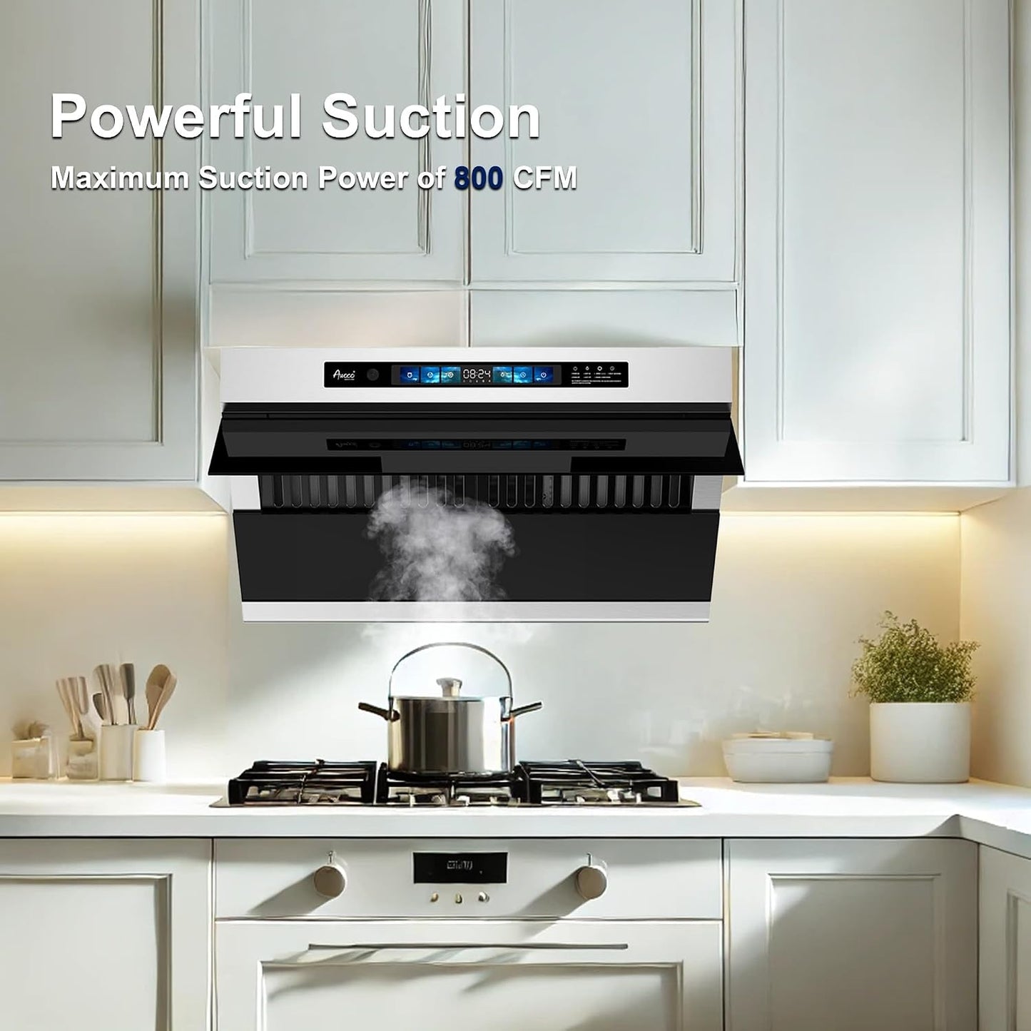 [Refurbished-B+] 30" Under Cabinet 800 CFM Range Hood Side-Draft Design with 6" Vent | 4 Speeds, Voice, Gesture, Touch & Remote Smart Control, Dimmable LED Light Bars, ETL Certified, Stainless Steel
