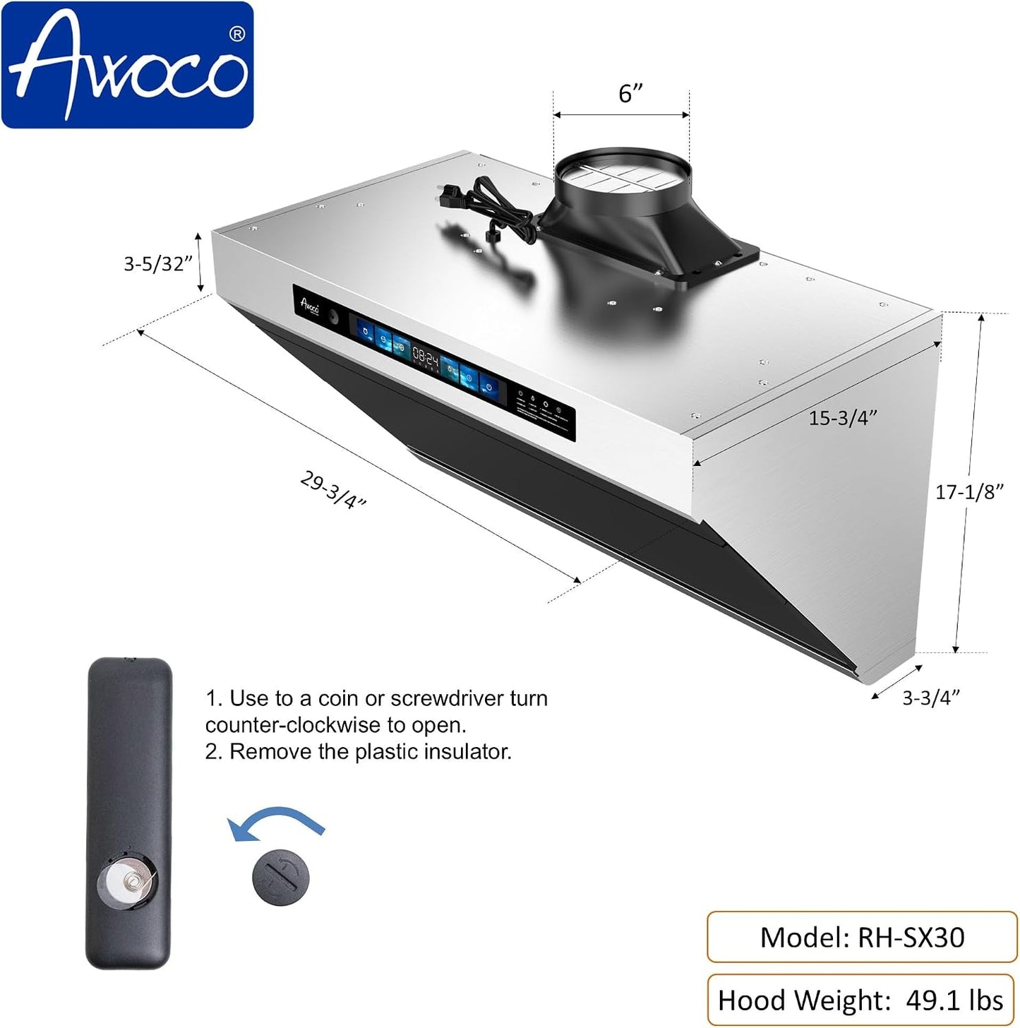 [Refurbished-B+] 30" Under Cabinet 800 CFM Range Hood Side-Draft Design with 6" Vent | 4 Speeds, Voice, Gesture, Touch & Remote Smart Control, Dimmable LED Light Bars, ETL Certified, Stainless Steel