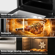 Awoco 24” Built-in Electric Oven, 2.37 Cu ft. Single Wall Oven with 9 Cooking Modes, 360° Rotating Rotisserie, 3440W, Mechanical Knobs Control, LCD Display, Timer, Stainless Steel Wall Oven for Kitchen