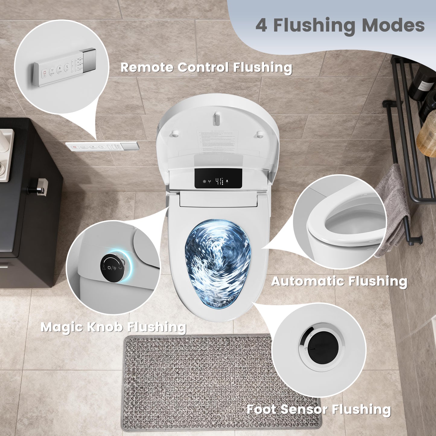 Awoco Smart Toilet with Bidet, One Piece Bidet Toilet with Heated Seat, Auto Open & Close Lid, Foot Sensor Flush, Warm Water Wash & Dryer, Wireless Remote, LED Display (White)