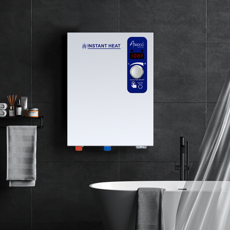 Awoco Electric Tankless Water Heater, 208-240V Adjustable Instant Heat Water Heater with Digital Temperature Display, Easy Install for Residential Whole Shower