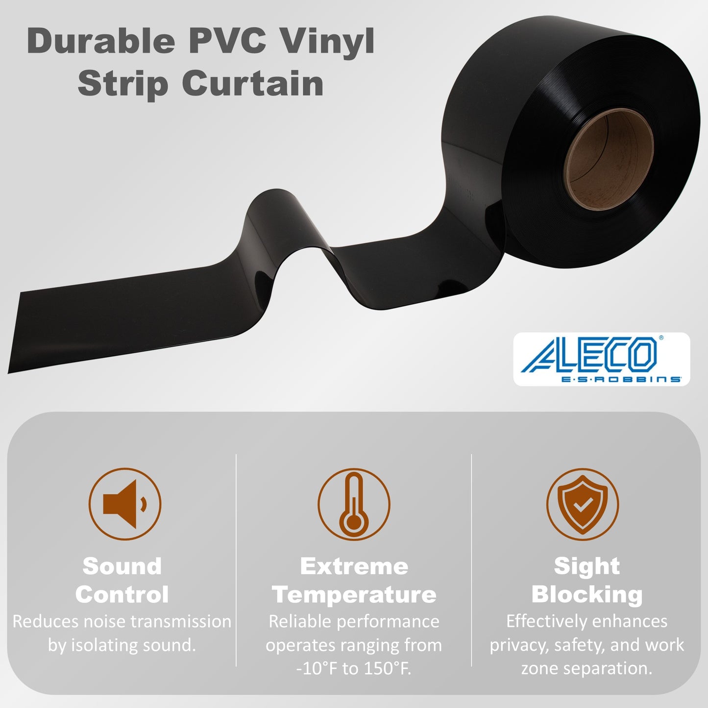 Aleco Black Clear-Flex II Vinyl Bulk Roll – 8" x 150ft, 0.08" Thick, Black Opaque Smooth PVC Strip Roll, for Visual Privacy, Light Blocking, Night-shift Operations Workspaces