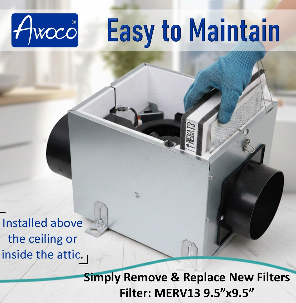 Awoco 6” Vent Make-Up Air (MUA) System 3 Speeds 100 CFM with MERV13 Filter, Energy Saving HVI Certified