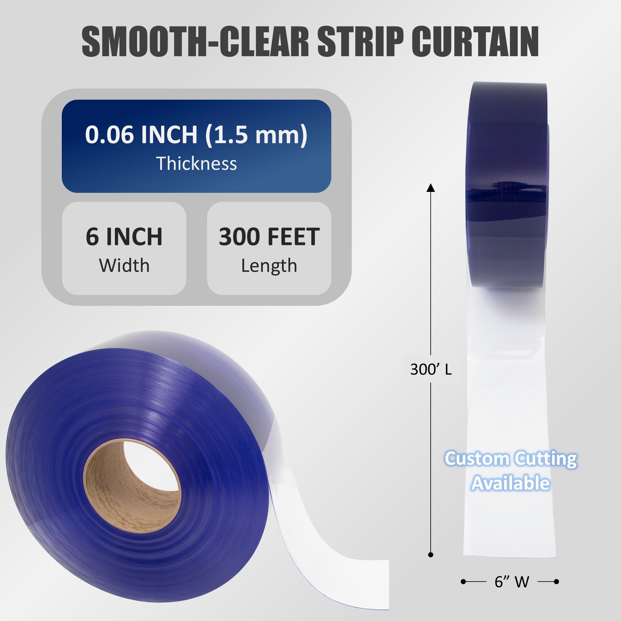 Aleco Clear-Flex II Vinyl Bulk Roll – 6" x 300ft, 0.06" Thick, Replacement Smooth-Clear PVC Strip Roll, for Warehouse, Garage, Freezer, Office, Strip Curtain